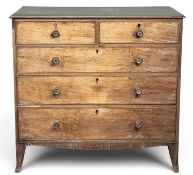 VICTORIAN MAHOGANY CHEST of two over three drawers, on splayed supports, 109 (h) x 114 (w) x
