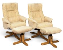 PAIR OF STRESSLESS TYPE RECLINING & SWIVEL ARMCHAIRS, 102 (h) x 75 (w) x 50cms (d); with matching