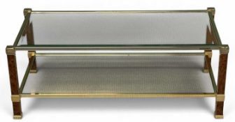 PIERRE VANDEL FANCY GLASS-TOPPED LONGJOHN COFFEE TABLE, lower shelf, 40 (h) x 109 (w) x 58cms (d)