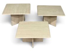 THREE CONTEMPORARY SMOOTH STONEWARE OCCASIONAL TABLES, similar sized, 40 (h) x 60 (w) x 60cms (d)