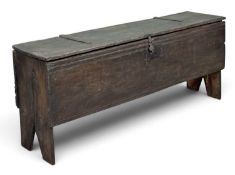 EARLY 18TH CENTURY OAK SWORD CHEST having iron hinges, 57 (h) x 134 (w) x 34cms (d) Provenance: