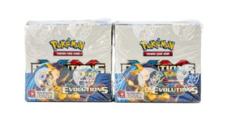 POKÉMON XY ERA: EVOLUTIONS, two factory-sealed booster boxes, each box containing thirty-six