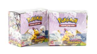 POKÉMON SWORD & SHIELD: VIVID VOLTAGE, two factory-sealed booster boxes, each box containing