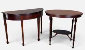 EDWARDIAN MAHOGANY TWO-TIER OVAL OCCASIONAL TABLE, 72 (h) x 76 (w) x 50cms (d), together with a