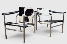 PAIR OF LE CORBUSIER LCI STYLE LOUNGE CHAIRS, cow hide upholstery (2) Provenance: private collection