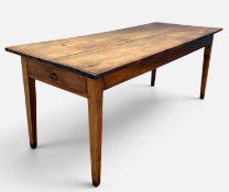 ANTIQUE FRENCH-STYLE FRUITWOOD FARMHOUSE TABLE, opposing end frieze drawers, square tapering legs,
