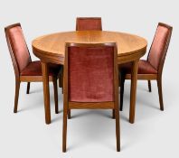 MID-CENTURY NATHAN CIRCULAR EXTENDING TEAK DINING TABLE & FOUR CHAIRS, 75 (h) x 122cms (dia.) (+