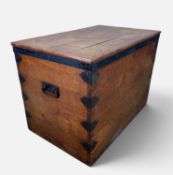 19TH CENTURY OAK SILVER CHEST, iron corner brackets, iron side carry handles, baize lined lid,