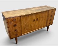 MID-CENTURY GORDON RUSSELL TEAK & SATINWOOD SIDEBOARD, believed to have been designed by 'Curly'