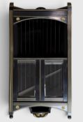 VICTORIAN AESTHETIC MOVEMENT EBONISED CORNER CABINET, cabinet doors with bevelled glazing,