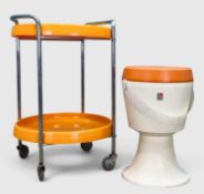 MID-CENTURY PRISUNIC 'FLAIR' COLLECTION SEWING STOOL/BOX, 44 (h) x 28cm (dia.) together with an