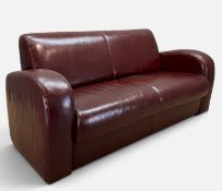 CONTEMPORARY ART DECO INSPIRED LEATHER TWO SEATER SOFA, polished burgundy leather, 85 (h) x 180 (