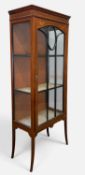 EARLY 20TH CENTURY MAHOGANY DISPLAY CABINET, boxwood strung, astragal glazed door, glazed side