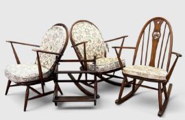 GROUP OF MID-CENTURY ERCOL FURNITURE comprising, 305 Windsor Tub chair, seat height 28cms,