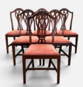 OFFERED WITH LOT 56 SIX CHIPPENDALE REVIVAL MAHOGANY SIDE CHAIRS, pierced baluster splat, carved