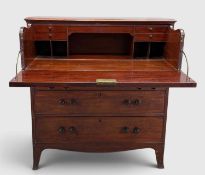 GEORGIAN MAHOGANY SECRETAIRE CHEST, faux double-fronted pull-out hinged writing surface, part fitted
