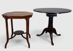 EDWARDIAN ROSEWOOD INLAID OCTAGONAL OCCASIONAL TABLE, 68 (h) x 60cms (w), together with a mahogany