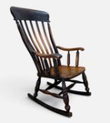 19TH CENTURY WINDSOR ROCKING CHAIR, lath-back, tapering bobbin arm supports, double-H stretcher, 109