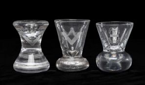 MASONIC INTEREST: THREE FIRING GLASSES, 9cms (h) Provenance: private collection Merseyside