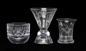 MASONIC INTEREST: THREE FIRING GLASSES, 9cms (h) Provenance: private collection Merseyside