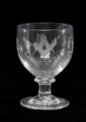MASONIC INTEREST: DRINKING GLASS, the bowl etched with Masonic symbols, Lodge 544, 13cms (h)