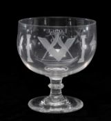 MASONIC INTEREST: LARGE GLASS GOBLET, the bowl etched with Masonic symbols, Lodge 966, 19.5cms (h)