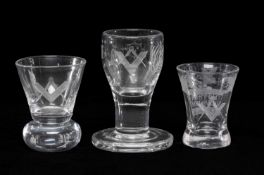 MASONIC INTEREST: THREE FIRING GLASSES, 9cms (h) Provenance: private collection Merseyside