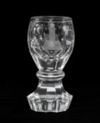 MASONIC INTEREST: 19TH CENTURY MASONIC FIRING GLASS, the bowl engraved with Masonic symbols, on