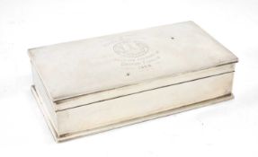 MASONIC INTEREST: GEORGE V CIGARETTE BOX of plain rectangular form, the slight domed lid with
