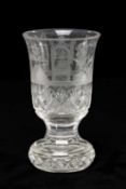 MASONIC INTEREST: 19TH CENTURY CUT GLASS FIRING GLASS, the bowl engraved with Masonic symbols, on
