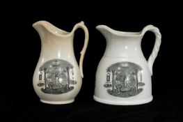 MASONIC INTEREST: TWO CERAMIC JUGS, transfer decorated symbols, 22cms (h) the larger Provenance: