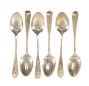 MASONIC INTEREST: SET OF SIX GEORGE III SILVER TEASPOONS, handles engraved with oak tree crests,