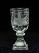 MASONIC INTEREST: LARGE EDWARDIAN GLASS, the bowl engraved with Masonic symbols, on spreading stem