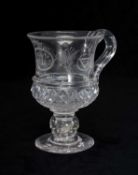 MASONIC INTEREST: VICTORIAN CUT GLASS COIN TANKARD, the bowl engraved with Masonic symbols,