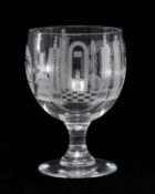 MASONIC INTEREST: LARGE GLASS GOBLET, the bowl etched with Masonic symbols, E.C. from T.R.G. 1925