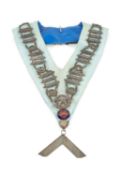 MASONIC INTEREST: CHAIN COLLAR, light blue ribbon with silver-coloured metal chain links, pendant