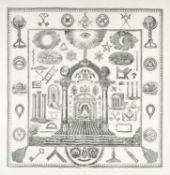 MASONIC INTEREST: BLACK & WHITE CHART PRINT featuring symbols of Freemasonry, 88 x 85cms Provenance: