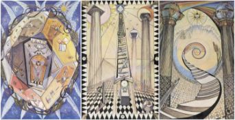 ‡ MASONIC INTEREST: LADY FRIEDA HARRIS (English 1877-1962) three colour prints - Masonic tracing
