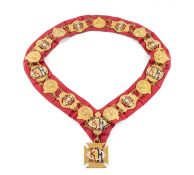 MASONIC INTEREST: CEREMONIAL COLLAR FOR THE ROYAL ANTEDILUVIAN ORDER OF BUFFALOS, red ribbon with