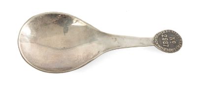 MASONIC INTEREST: GEORGE V SILVER CADDY SPOON, the handle stamped 'United Wards Lodge No. 2987,