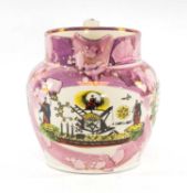 MASONIC INTEREST: LARGE EARLY 19TH CENTURY SUNDERLAND LUSTREWARE JUG, transfer printed with