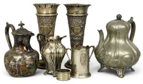 SILVER & OTHER METALWARE, including a pair of Edward VII silver trumpet-form vases, pierced and