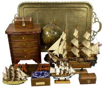 ASSORTED FURNISHINGS including a large rectangular Eastern brass two-handled tea tray with