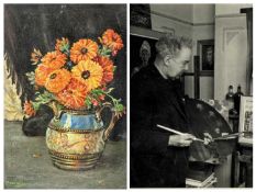 ‡ MOSS WILLIAMS (Welsh, 1894-1975) oil on board - still life of flowers in a vase, signed and