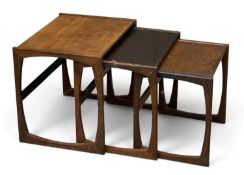 MID-CENTURY TEAK TYPE NEST OF THREE COFFEE TABLES, 49 (h) x 53 (w) x 43cms (d) (3) Provenance: