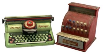 TWO VINTAGE WORK-PLAY TOYS, St. Michael tinplate cash register, 17cms (w); and Mettoy Supertype