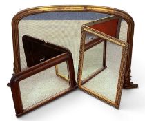 VINTAGE GILT-FRAMED DOME-TOP OVERMANTEL MIRROR, 92 x 140cms; and two other smaller mirrors (3)
