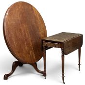 EDWARDIAN MAHOGANY CIRCULAR & TILT-TOP LOO TABLE on a tripod base, 69 (h) x 118cms (diam.); and a