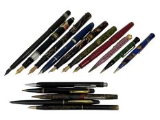 VINTAGE FOUNTAIN PENS, Parker green marbled example with 14k gold nib, Swan brown marbled with 14k