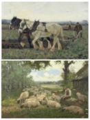 JOHN RABONE HARVEY (British, 1861-1933) pair of oils on canvas - shepherd and flock, and pair of